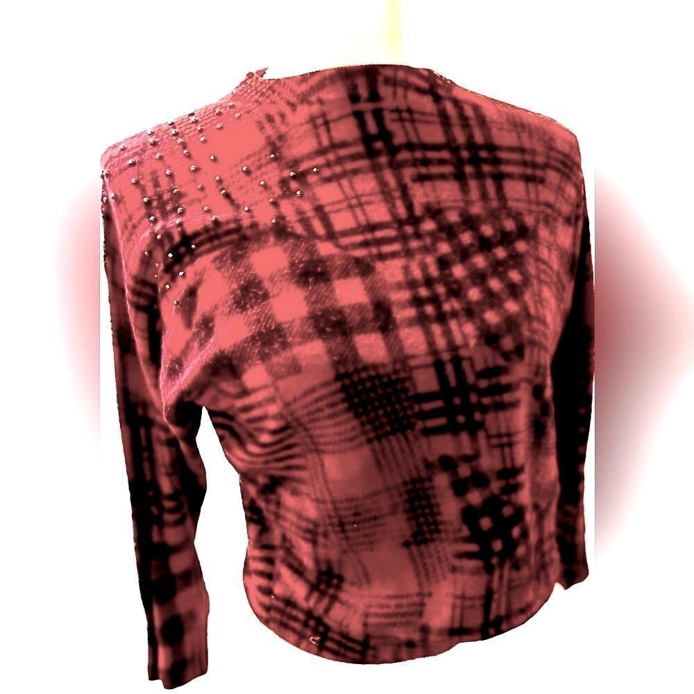 Topshop red plaid cropped sweater, wi th bling, very cheery